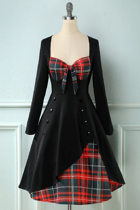 Plaid 1950s Dress with Long Sleeves