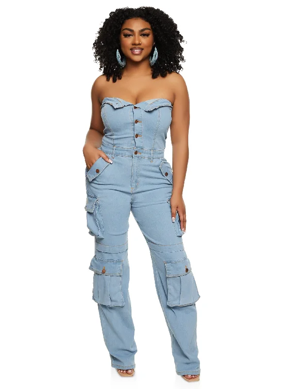 Daisy Strapless Cargo Denim Jumpsuit