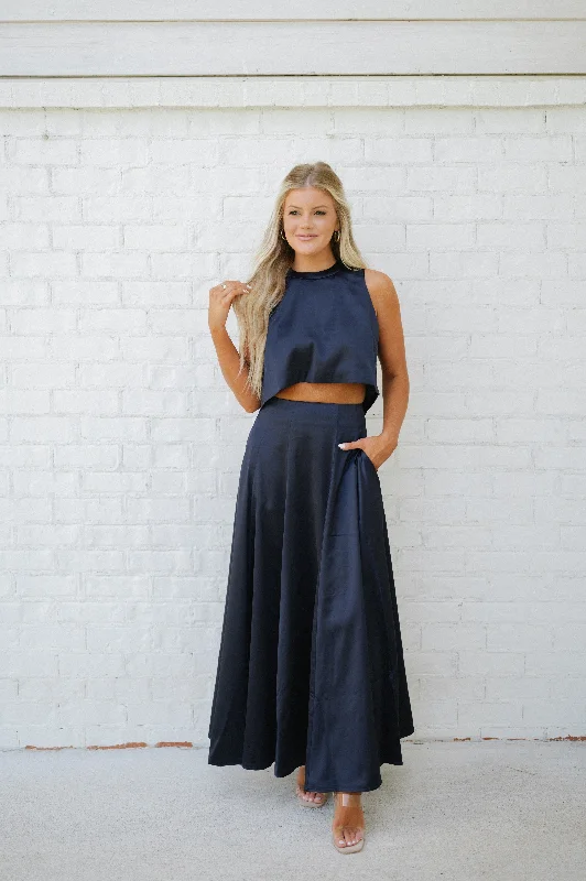 Daphne Maxi Skirt Set-Navy