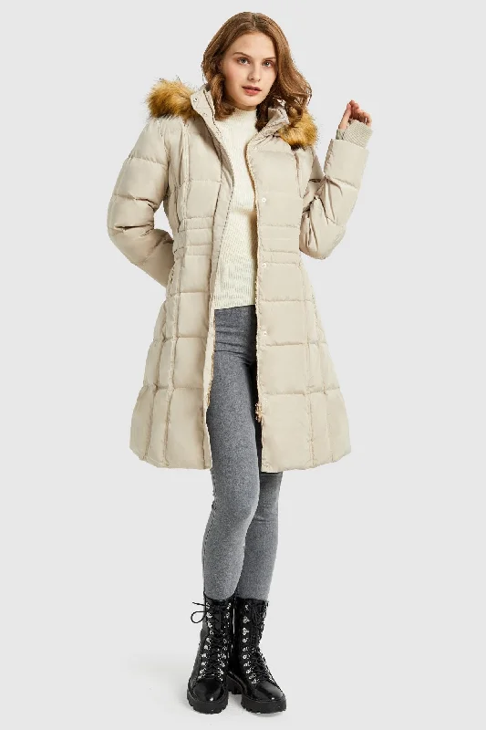 Long Faux Fur Hooded Down Coat